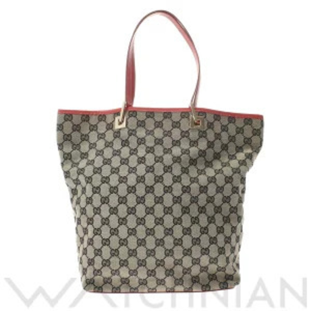 Gucci Tote Bag Beige Black Red GG Canvas Leather Handbag